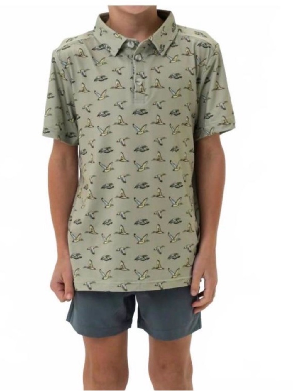 BURLEBO Performance Polo with Flying Ducks Print